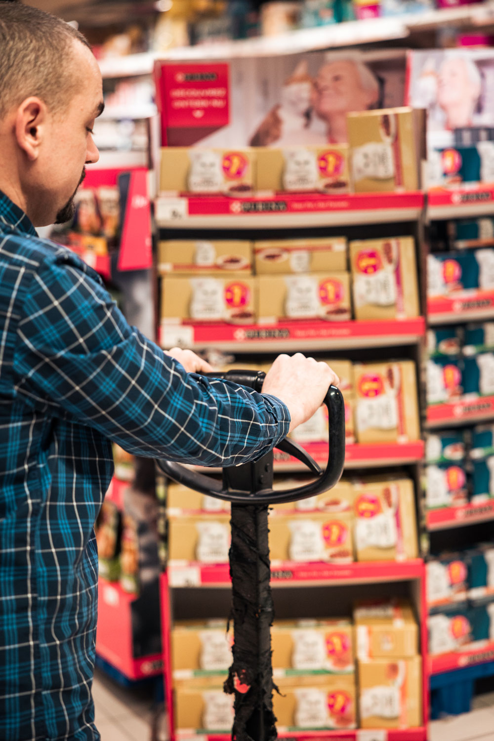 A member of the Field Resource team manages the product inventory.